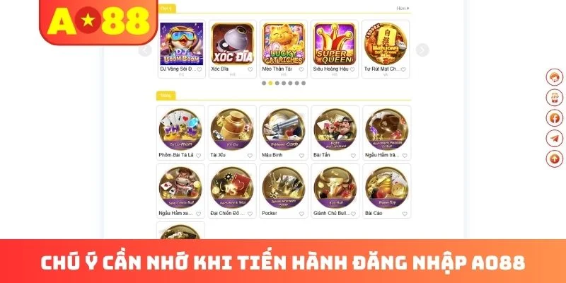 Chú ý cần nhớ khi tiến hành đăng nhập AO88